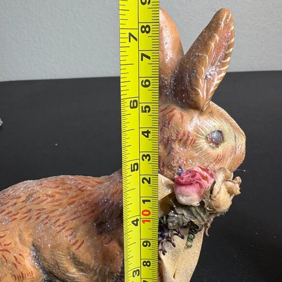 2 Vintage Hand Painted Lic. by brn Glitter Finish Whimsical Rabbits FARMHOUSE - Picture 8 of 10